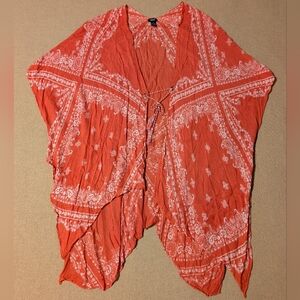 Roffe Accessories Red Bandana Patterned Kimono Beach Cover Up
